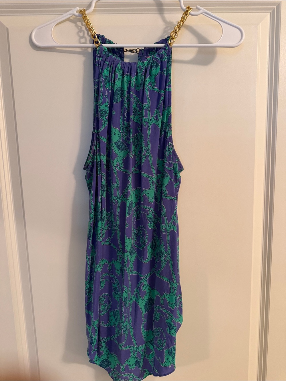 Lilly Pulitzer Purple & Green Halter Tank with Gold Chain Straps